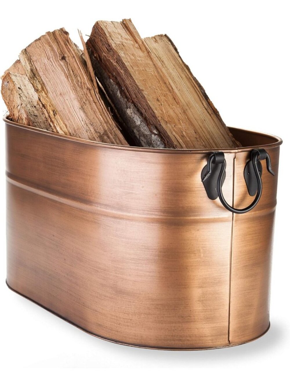 Vintage Antique Copper Firewood Bucket with Wrought Iron Handles | Decorative